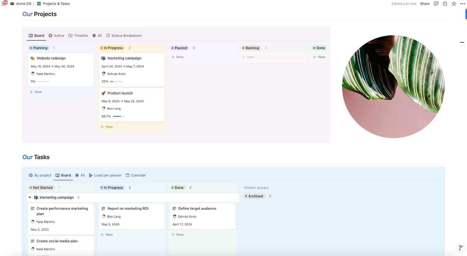 A Notion workspace designed for project management.