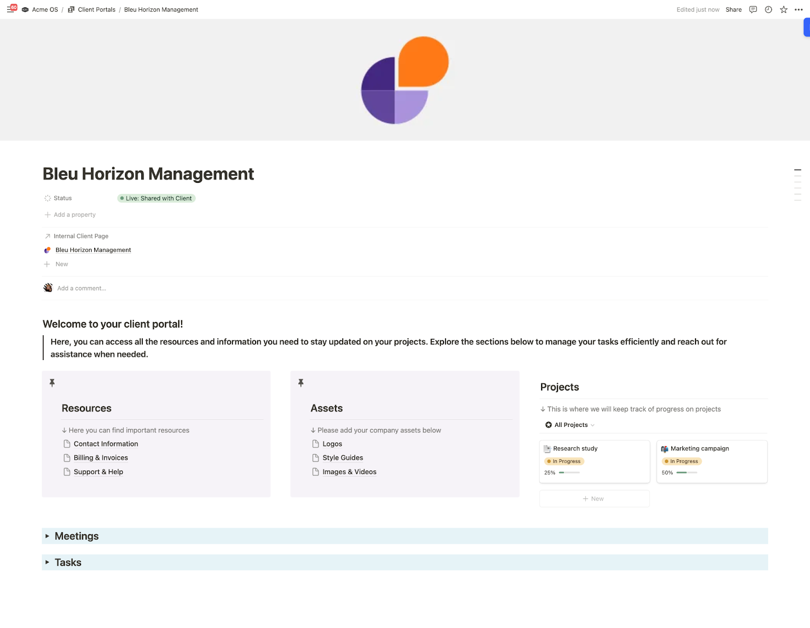 An example of a Notion client portal workspace.