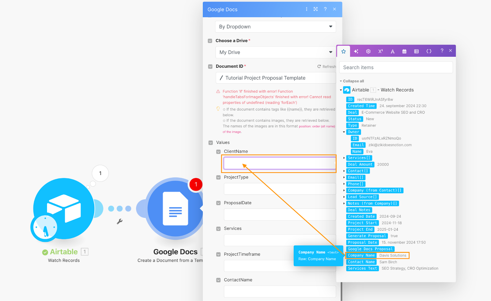 Make.com Basics: Build your first automation with Google Docs & Airtable