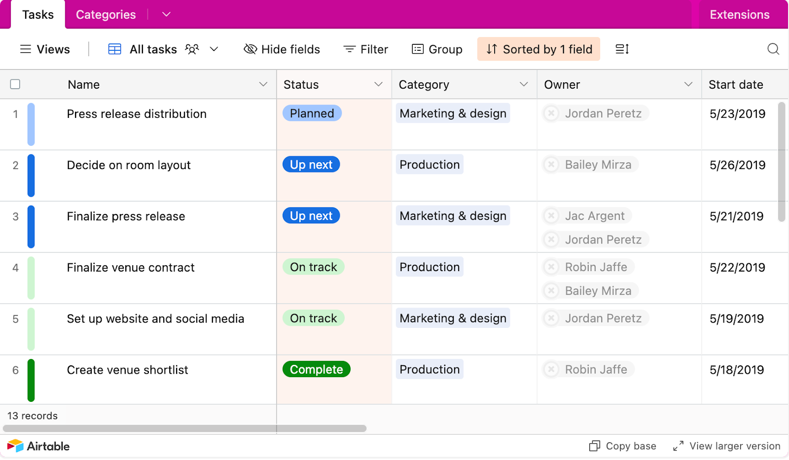 A task management Airtable workspace. 