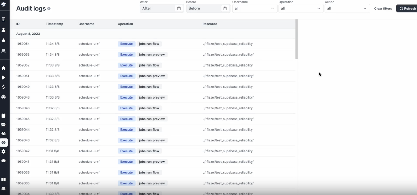 An example of a Windmill Audit log.